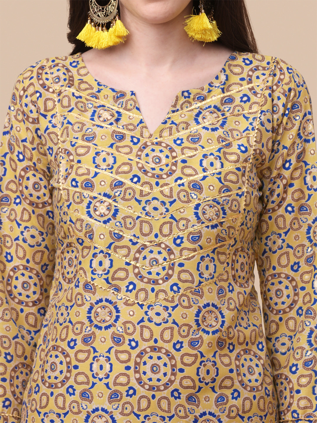 MULTI COLOR PRINTED SHARARA KURTI SET-YELLOW