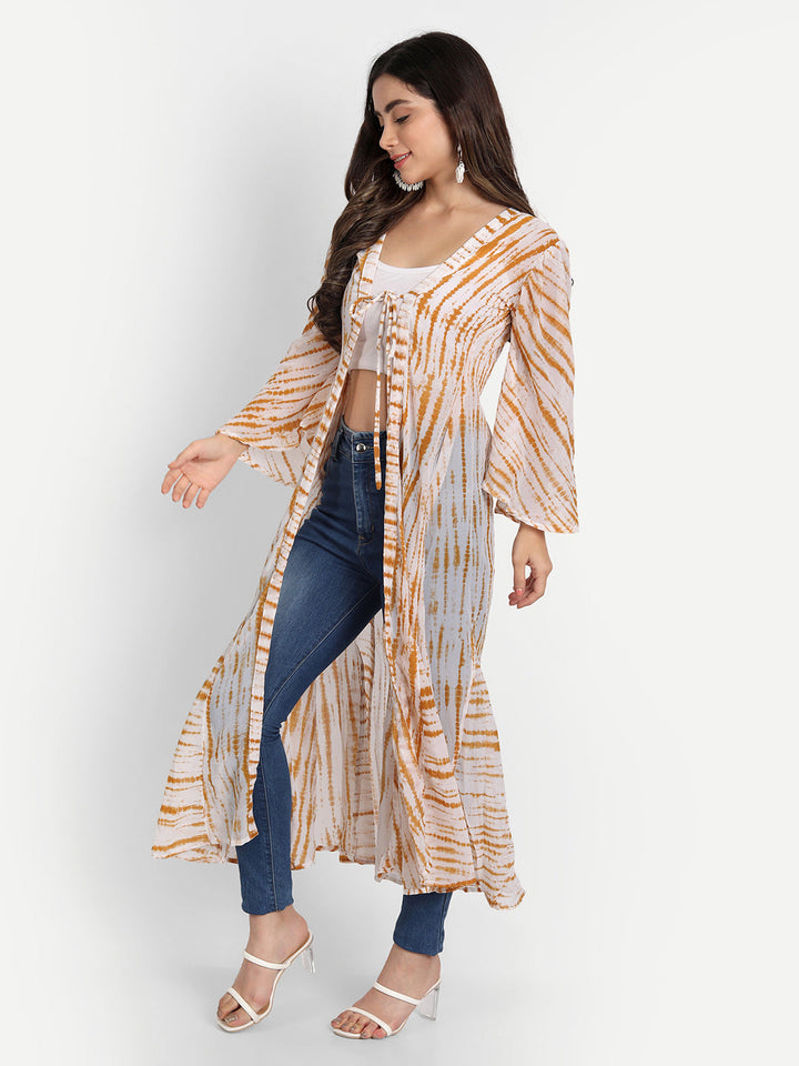 SHIBORI LONGLINE TIE-UPS SHRUG-YELLOW