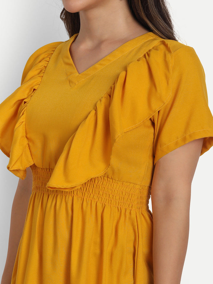 SOLID SHORT DRESS WITH RUFFLE-YELLOW