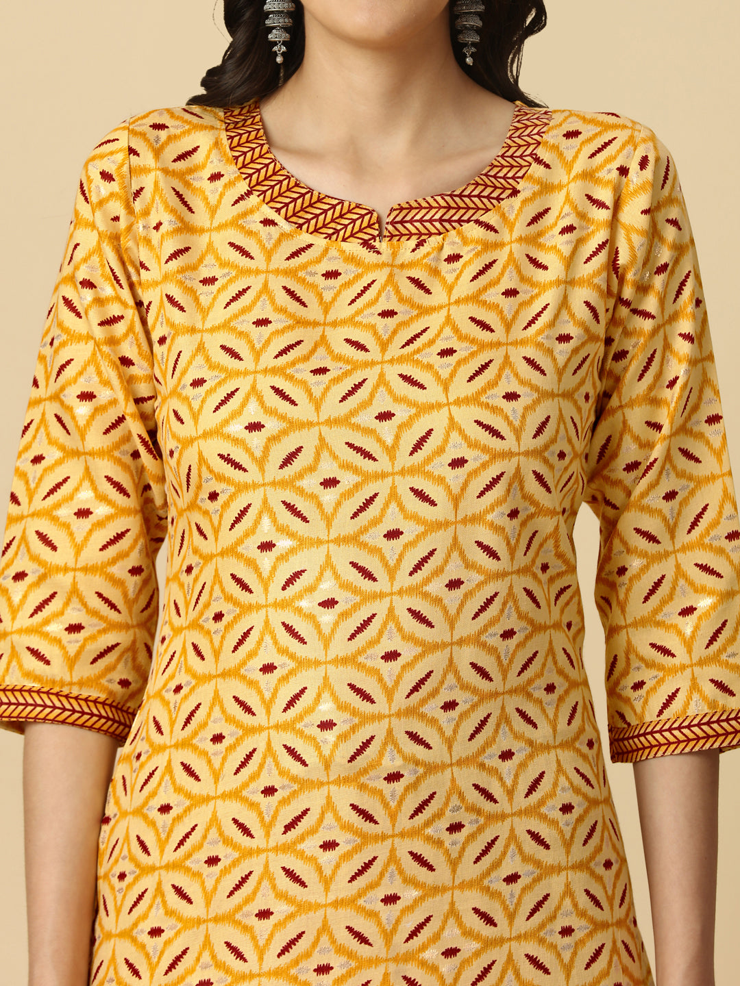 PRINTED KURTI PANT AND DUPATTA SET -PEACH