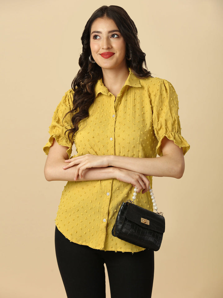 EMBELLISHED STRETCHABLE SHIRT - YELLOW