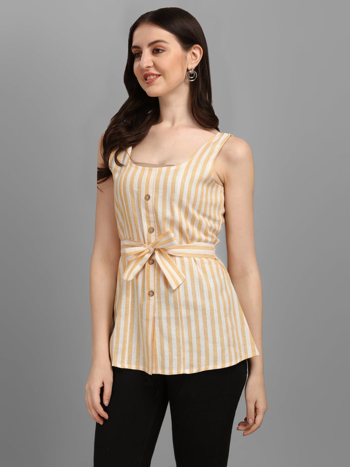 STRIPED COTTON TOP-SKY BLUE