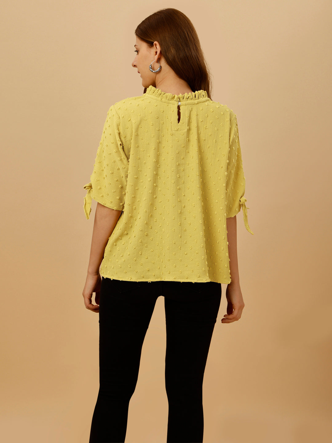 RUFFLE NECK PASTEL TOP-YELLOW