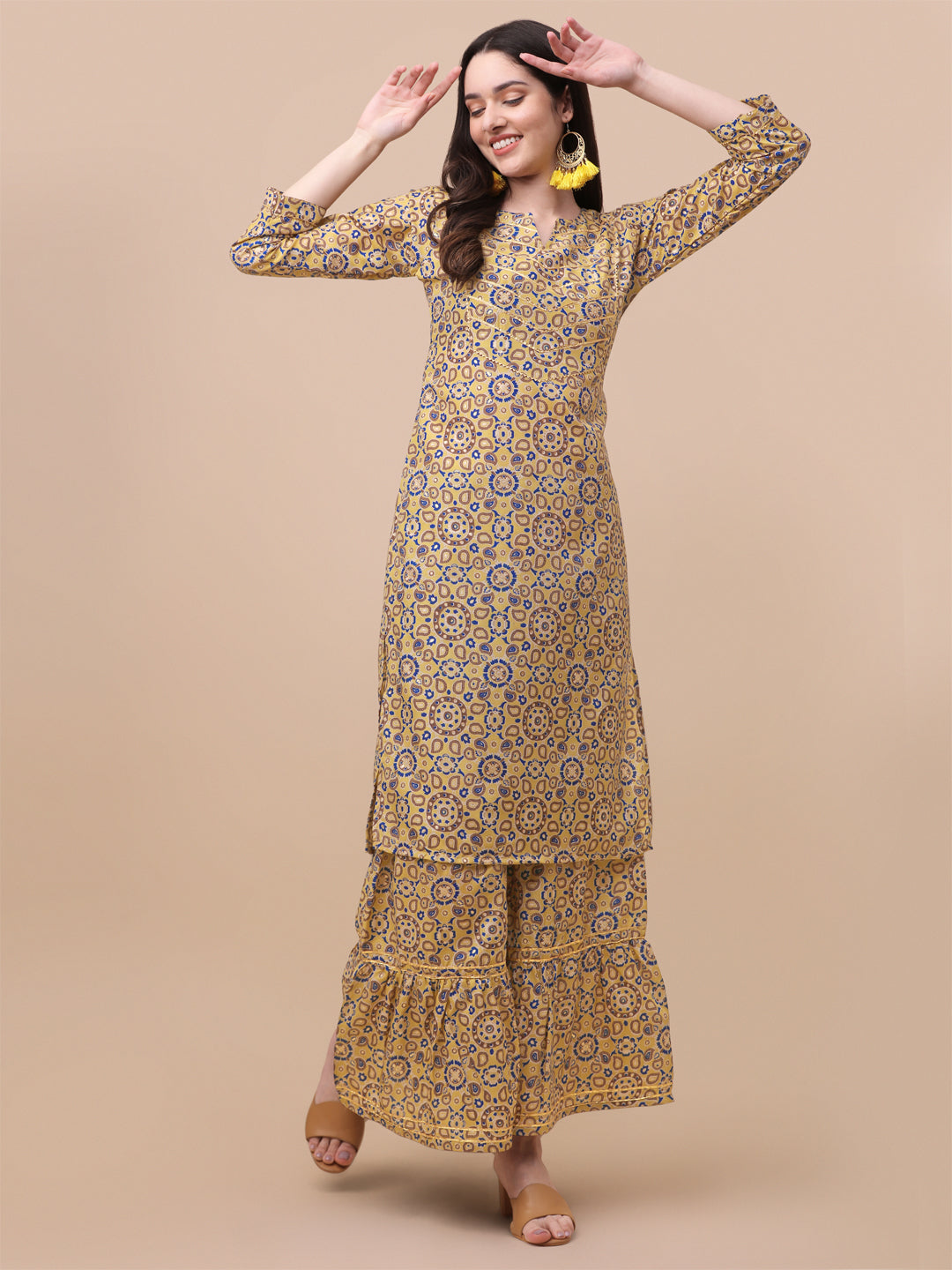 MULTI COLOR PRINTED SHARARA KURTI SET-PINK