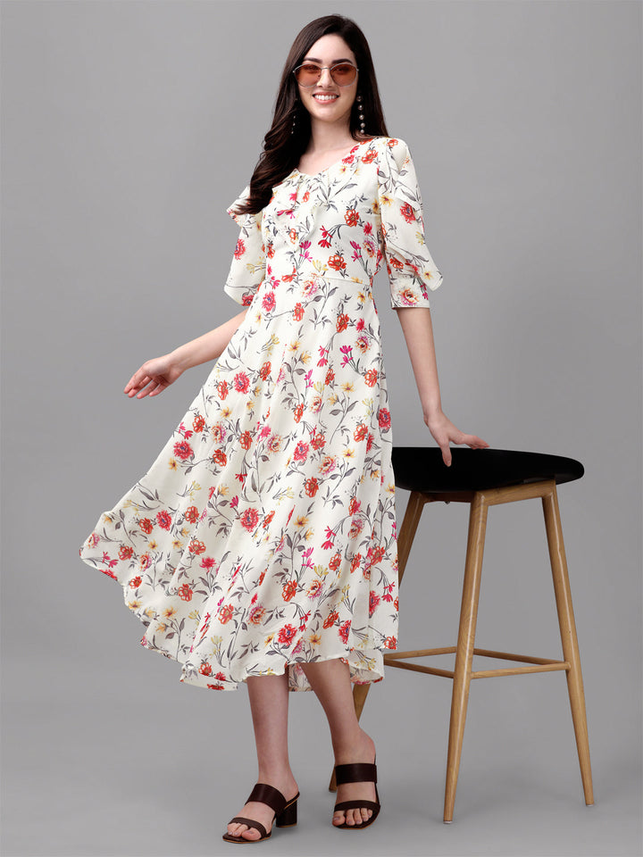 FANCY SLEEVE WITH FLORAL PRINTED GOWN - SKY BLUE