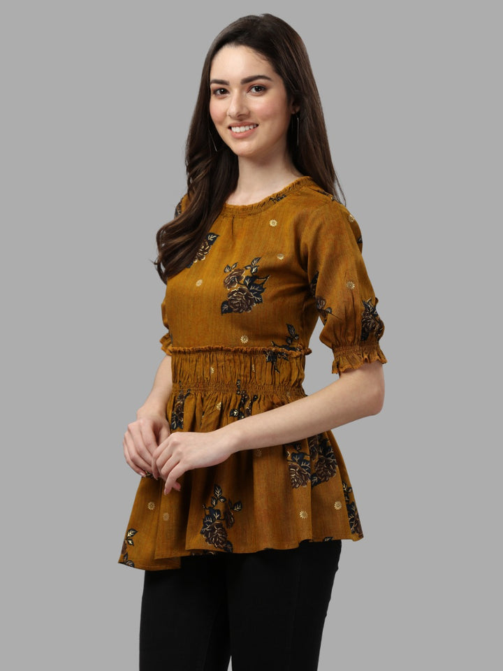 DARK FLORAL PRINTED TOP - BROWN