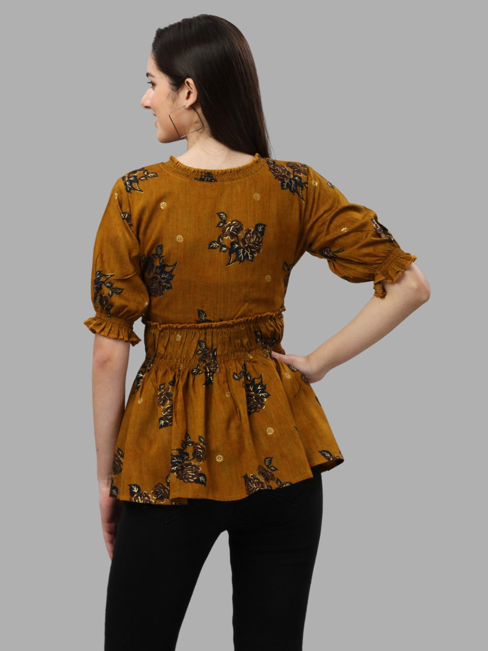 DARK FLORAL PRINTED TOP - BROWN