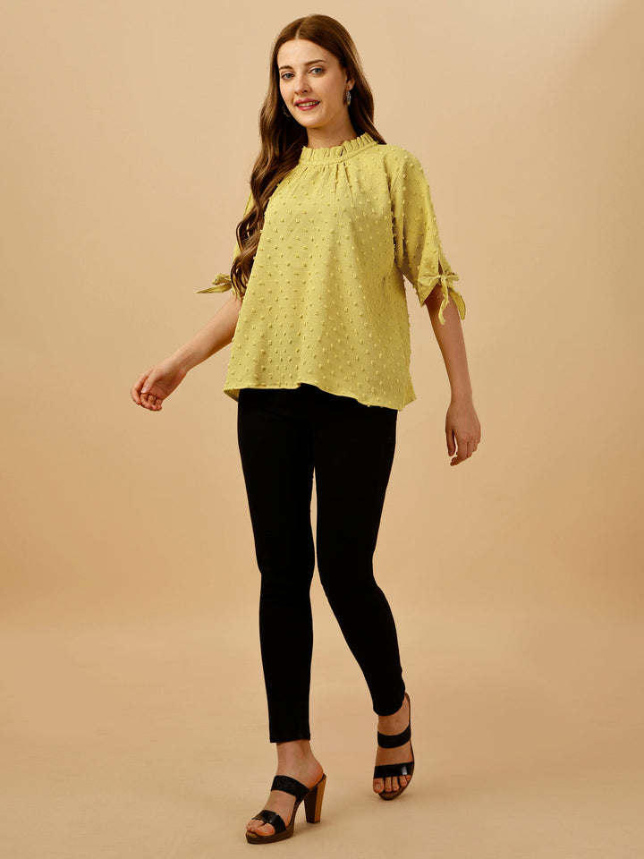 RUFFLE NECK PASTEL TOP-YELLOW