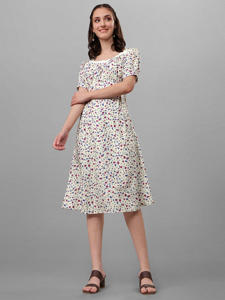 FLORAL PRINTED ELEGANT MIDI DRESS-YELLOW