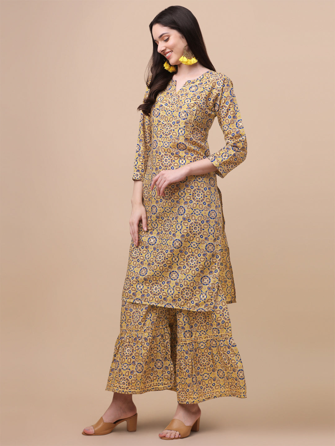 MULTI COLOR PRINTED SHARARA KURTI SET-BLUE